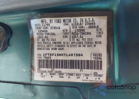 1996 Ford F150 из США, поврежденный, VIN 1FTEF15NXTLA87584